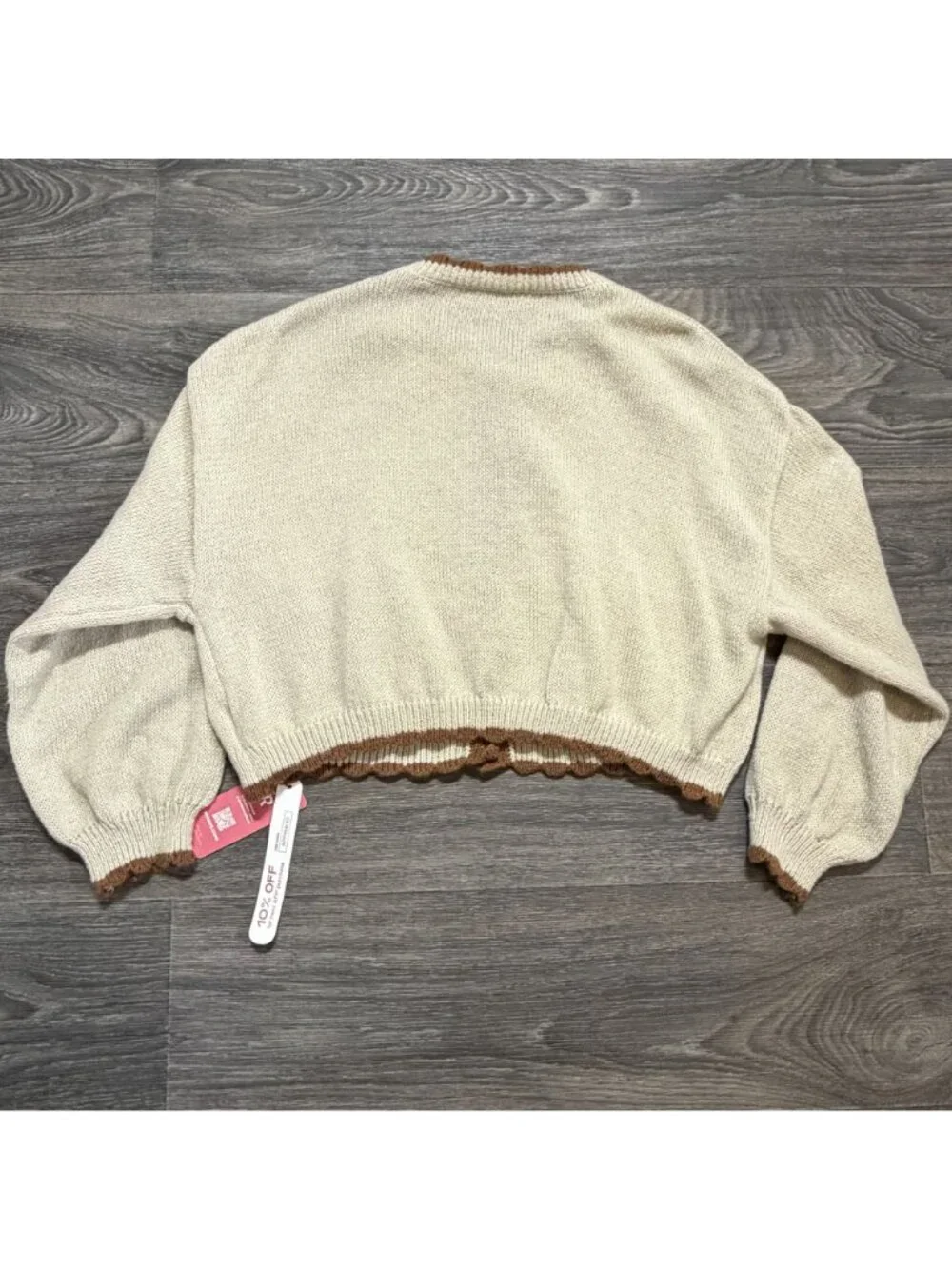 Cottagecore Beige Knit Cardigan 1XL Floral Embroidery Pockets Button Spring NEW - Picture 3 of 16